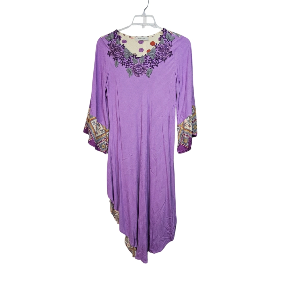 NWOT Glam & Fame Canada Women's Purple Cotton Blend Boho Dress Size Small Lace.